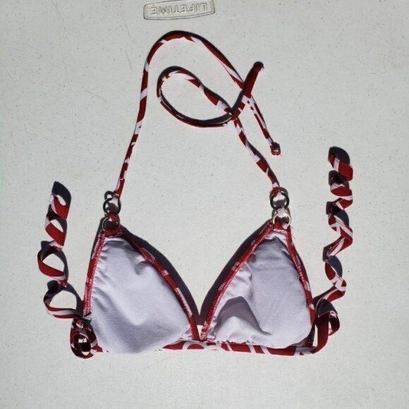 Women's Bikini Swimwear Strappy Padded Bikini Swim Top Red White Small - Picture 8 of 9
